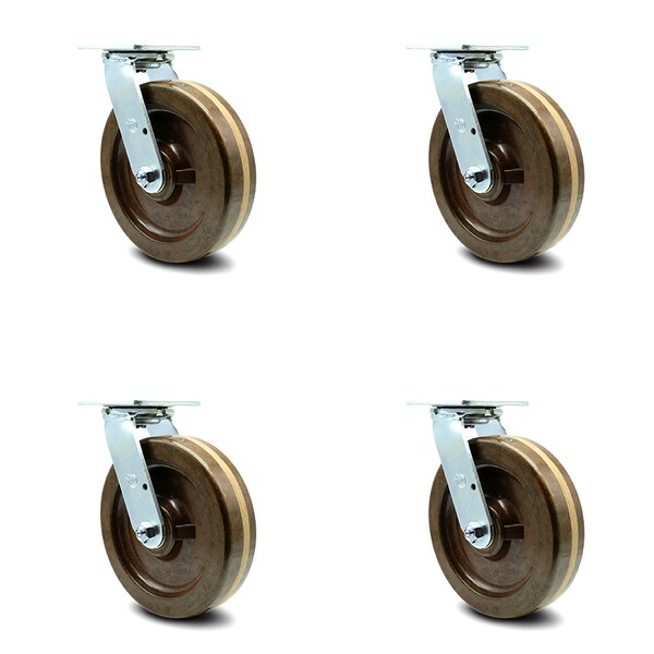 8 Inch High Temp Phenolic Wheel Swivel Caster Set with Roller Bearings SCC